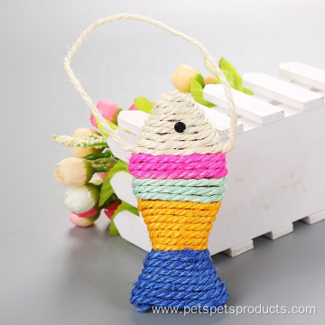 colorful sisal fish cat scratcher with lanyard toys